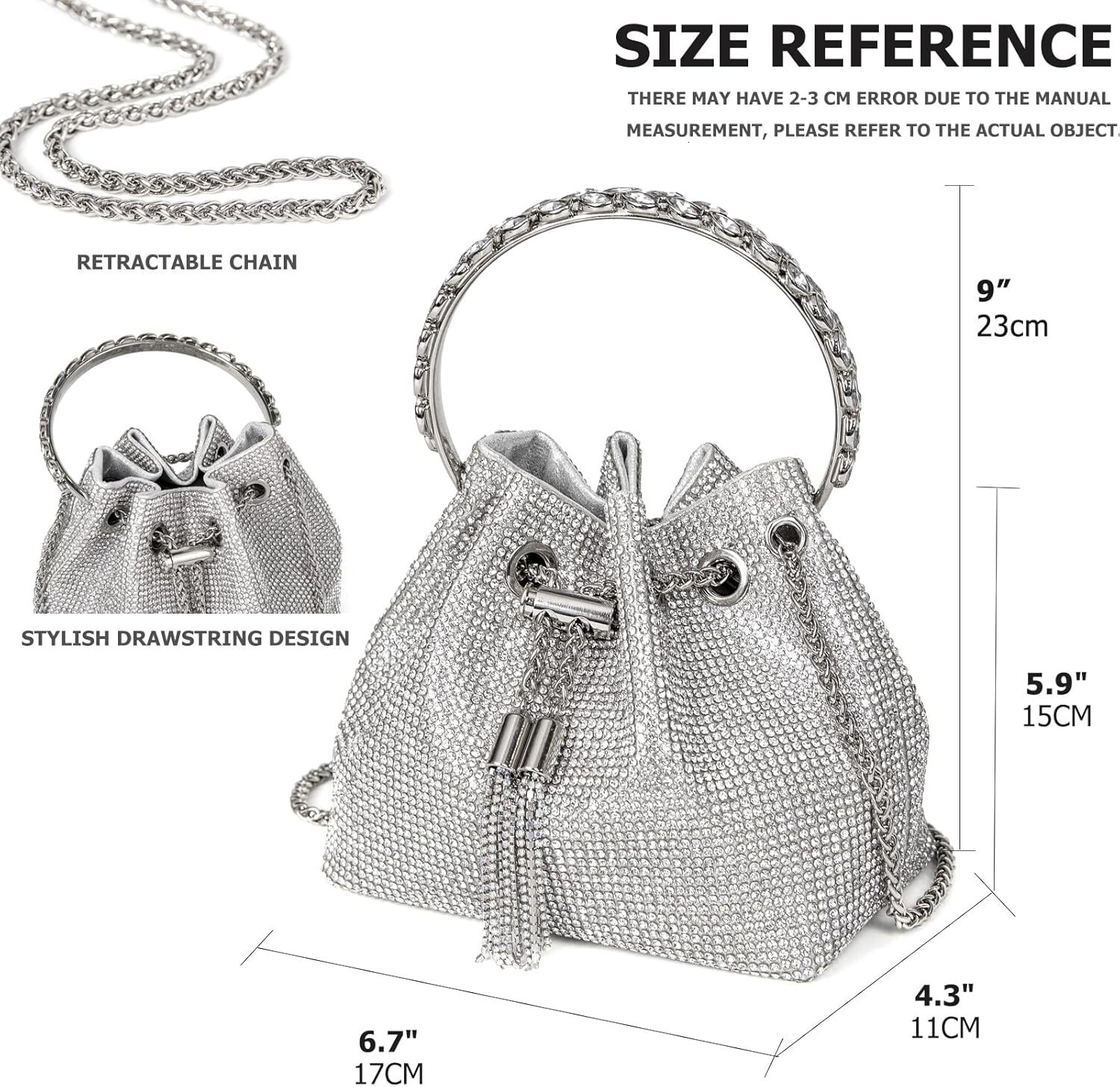 Bg Crystal Rhie Purse Women Sparkly Clutch Handbag Crossbody Bag For Evening Wedding Party Prom