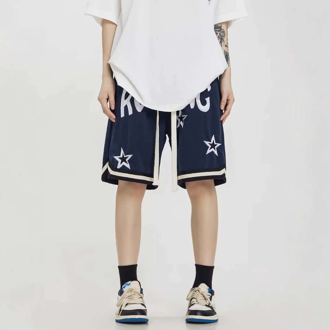 American basketball shorts men's summer trendy brand star embroidered five quarter high street sports casual pants