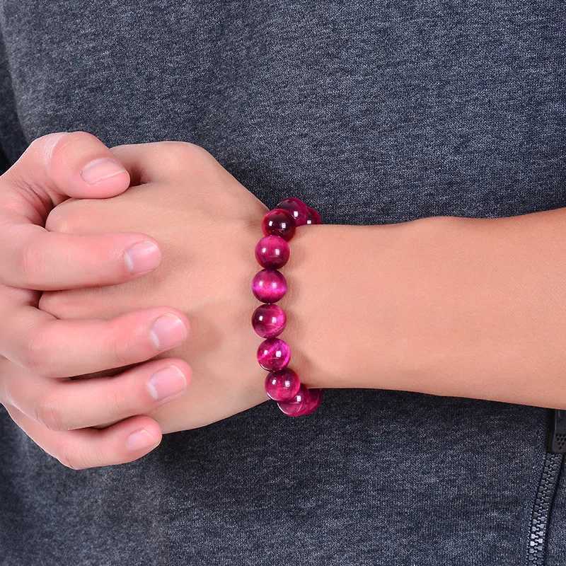 6-12mm Natural Stone Beads Bracelet Charm Pink Red Tiger Eye Stone Bracelets for Women Men Elastic Rope Bangle Yoga Jewelry Gift J251125