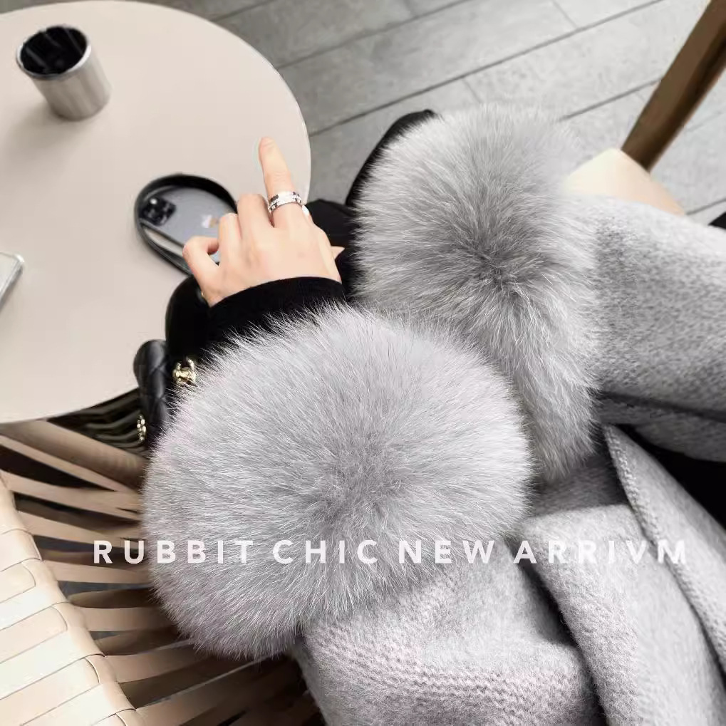 High end double-sided wool shoulder strap real wool coat for women detachable cuffs fox fur warm cashmere short jacket 241111