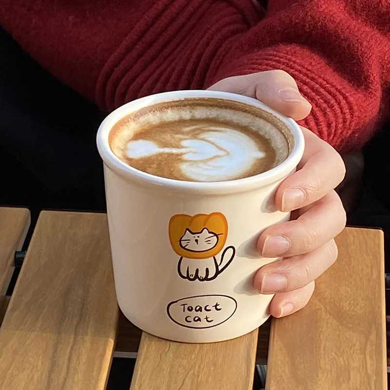Ceramic Coffee Mug with Cute Cartoon Toast Kitten Creative Design Home Office Drinking Cup Breakfast Coffee Milk Cup 350ml Y251125
