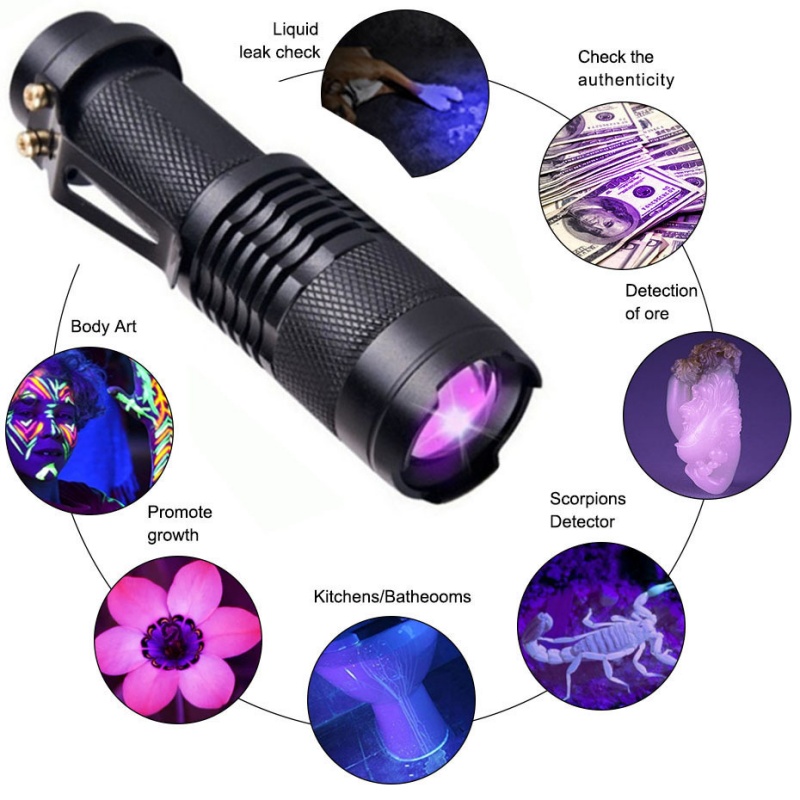 2AA Custom Logo Mini Ultraviolet Torch Pocket 395nm 365nm UV LED Black Light Flashlight Aluminum IP65 Scorpion Detect Emergency Use for gift