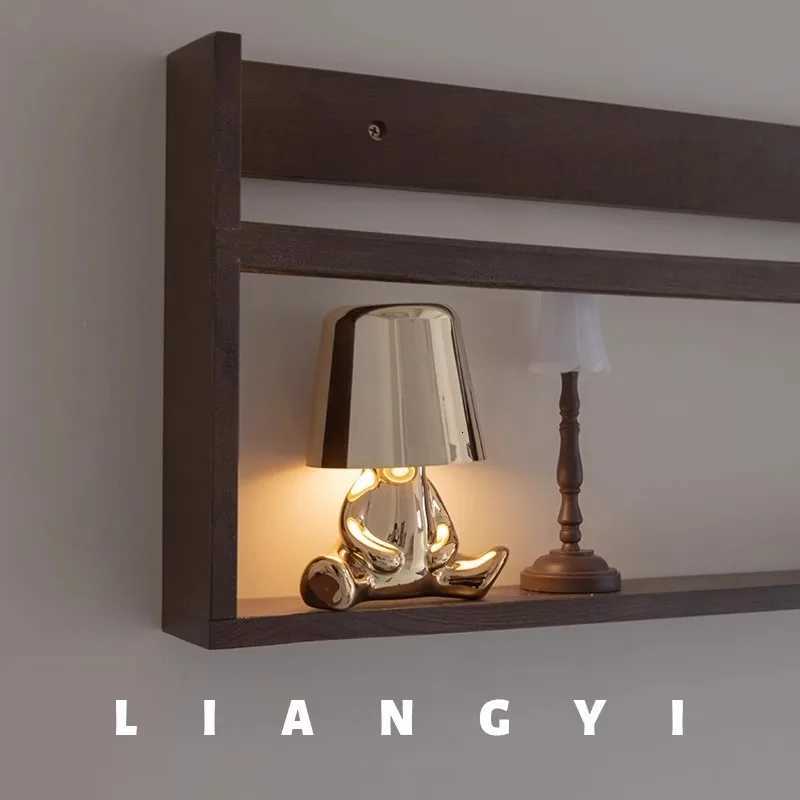 Thinker Golden Statue Table Lamp - Italian Ins Style Rechargeable Night Light for Bedroom DecorM251125