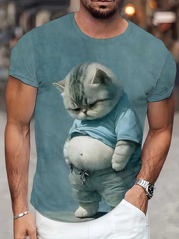 Fashion Sketch Animal Graphics Mens T-shirt Cat 3D Printing Oversized Short Sleeve T-shirt O-neck Casual Mens T-shirt W250425