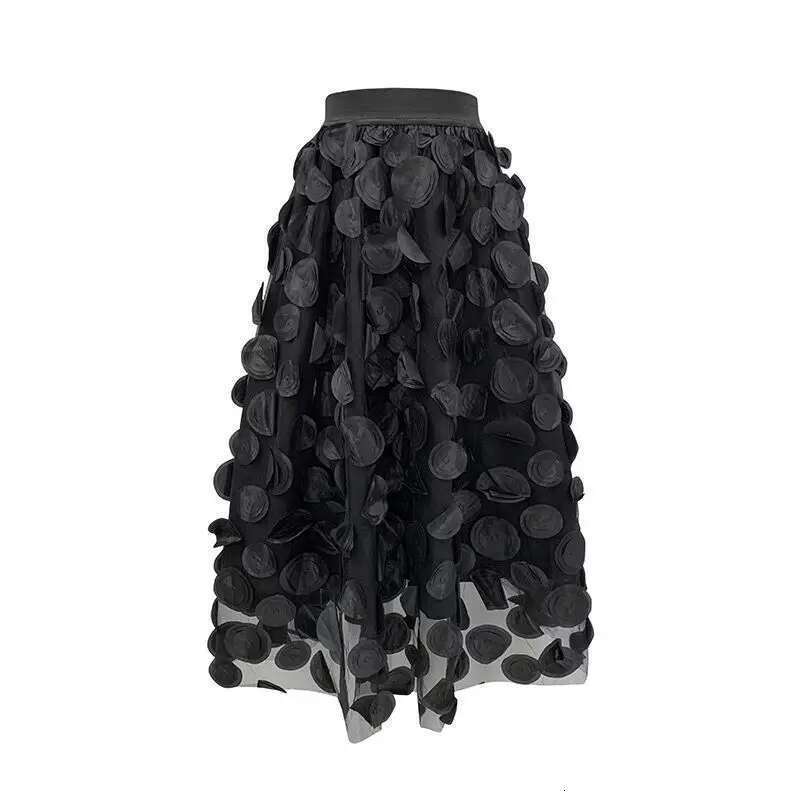 Women Polka Dot 3D Design Tulle Mesh Vintage Elastic Waist Long A-Line Tutu Skirt