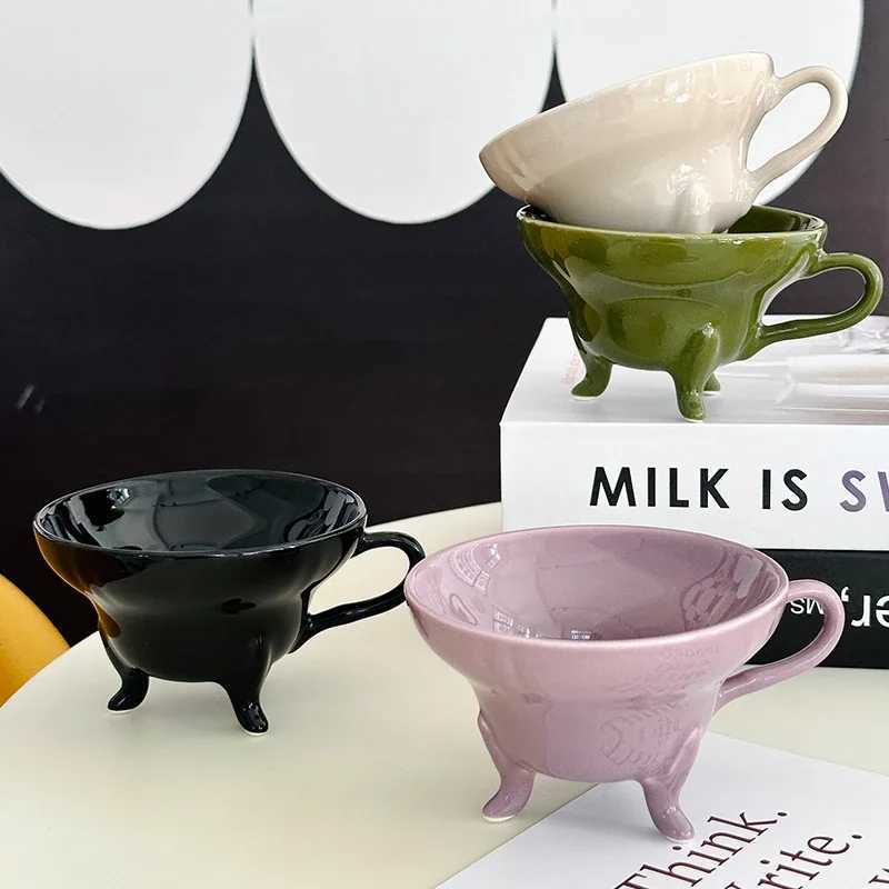 Ceramic Solid Color Tripodia Exquisite Coffee Cuphigh Appearance Level Cup Household Flower Tea Mug Milk Afternoon Tea Cup Y251125