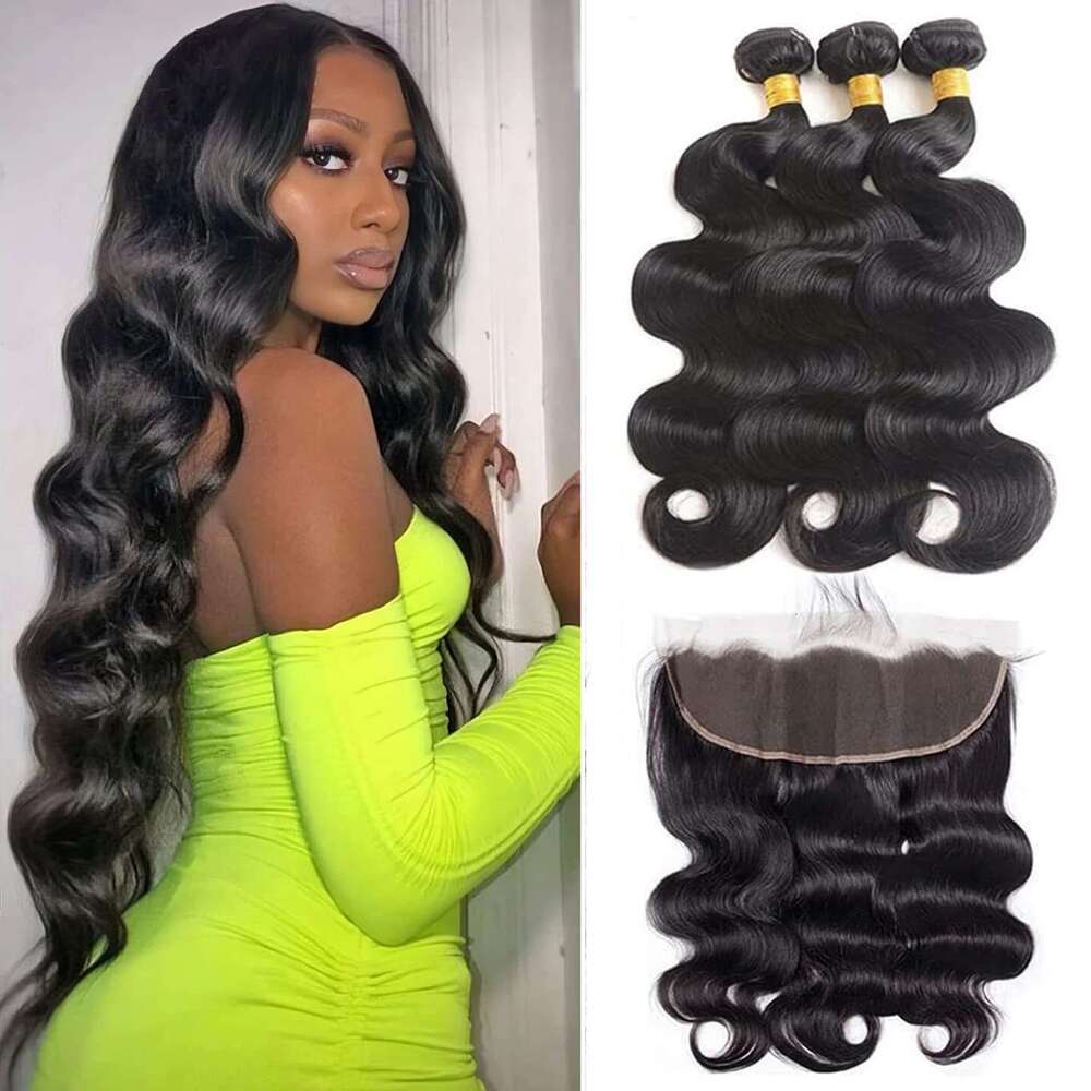 Body Wave Natural Black Color 3 Bundles With 13X4 HD Lace Frontal Brazilian Virgin Human Hair