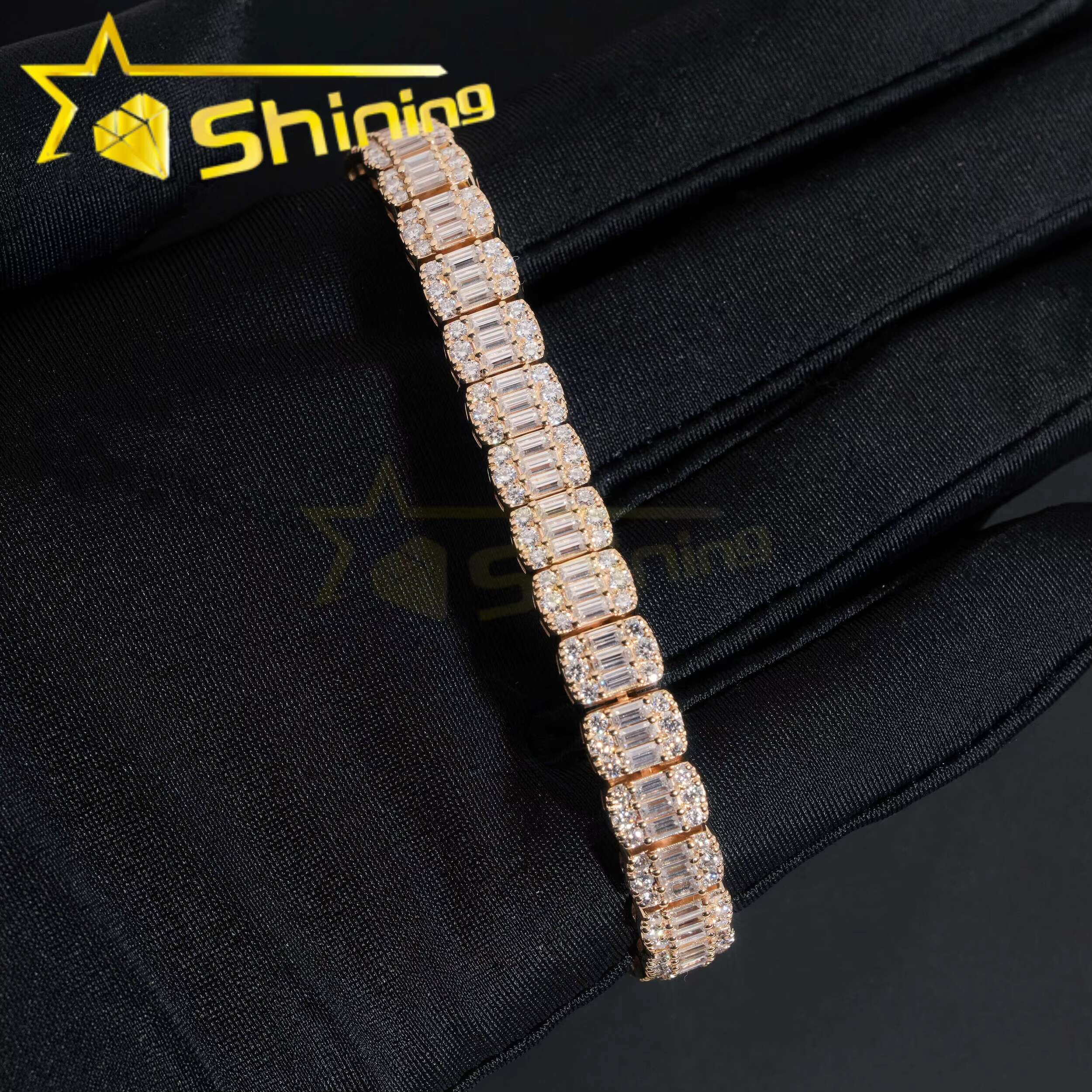 Custom Made Hip Hop Jewelry 8MM Cuban Link Chain 10K Real Gold VVS Moissanite Diamond Cuban Bracelet Men