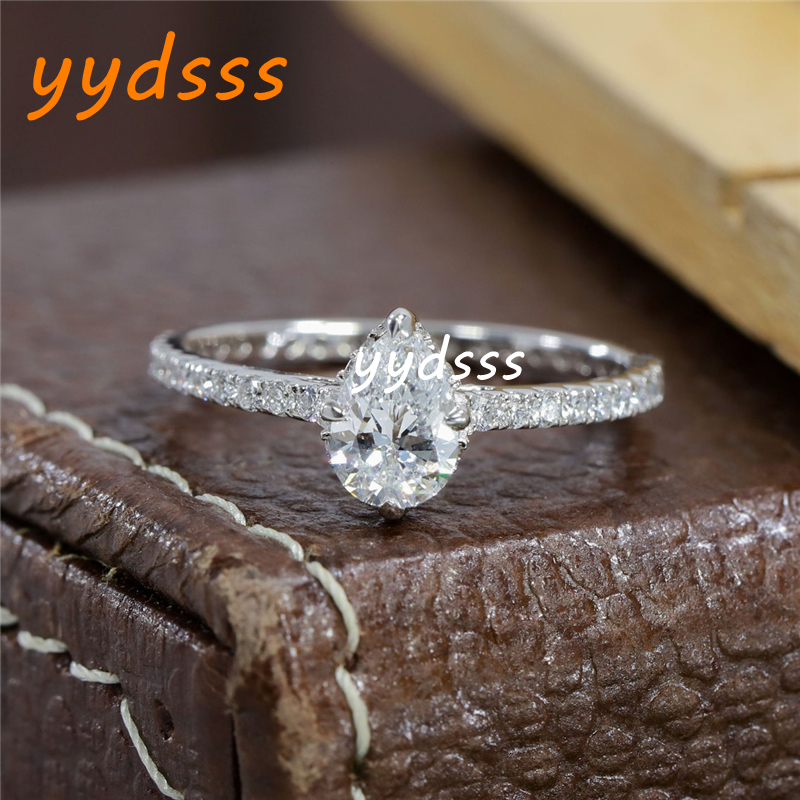 Jewelry IGI Certified 1.0 Carat Lab Grown Diamond Pear Cut Full Band Engagement Ring 14K White Gold Wedding Womens Gold Ring