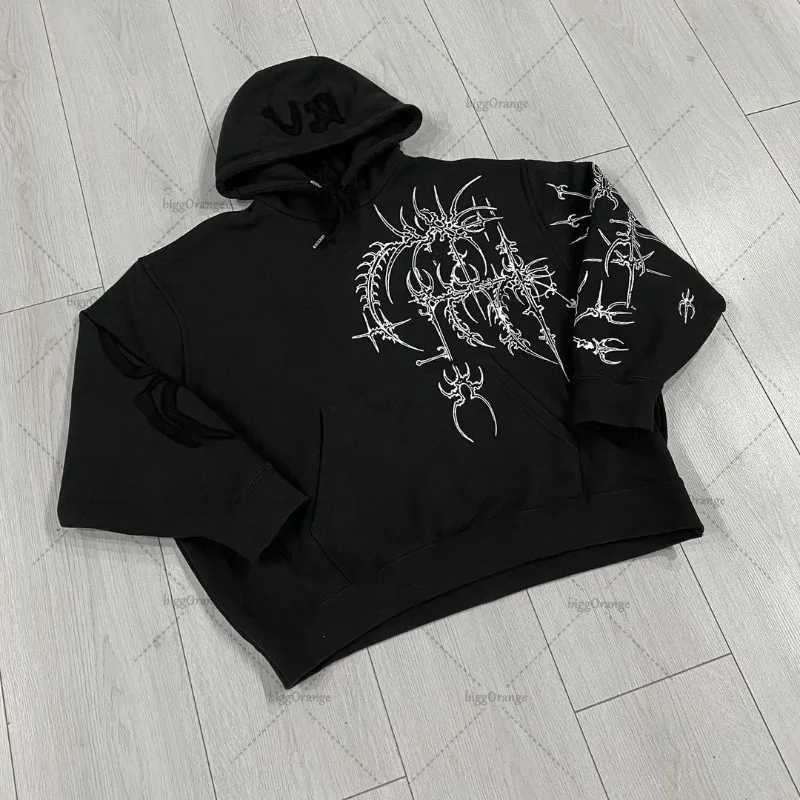 Gothic punk graphic printing oversized sportswear hip-hop rock black casual loose hoodie mens fashion Harajuku retro Y2K streetwear w250425