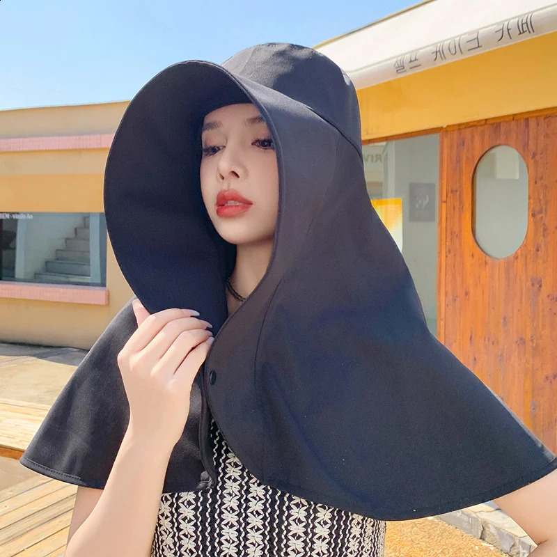 Summer Sun Protection Fishing Hat Outdoor Large Shawl Hiking Visor Big Hat for Woman Travel Neckprotection Shawl Bucket Hats 250424