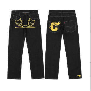 Autumn and Winter New American Hip Hop Printed Jeans for Men, High Street Trendy Brand Hiphop Wide Leg Pants