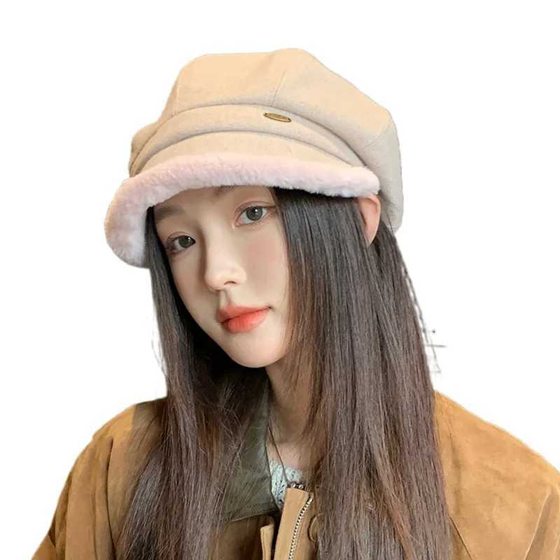 Faux Fur Beret for Women Winter Fashion Plush Slimming Newsboy Cap Elegant Short Brim Hat Flattering J251125