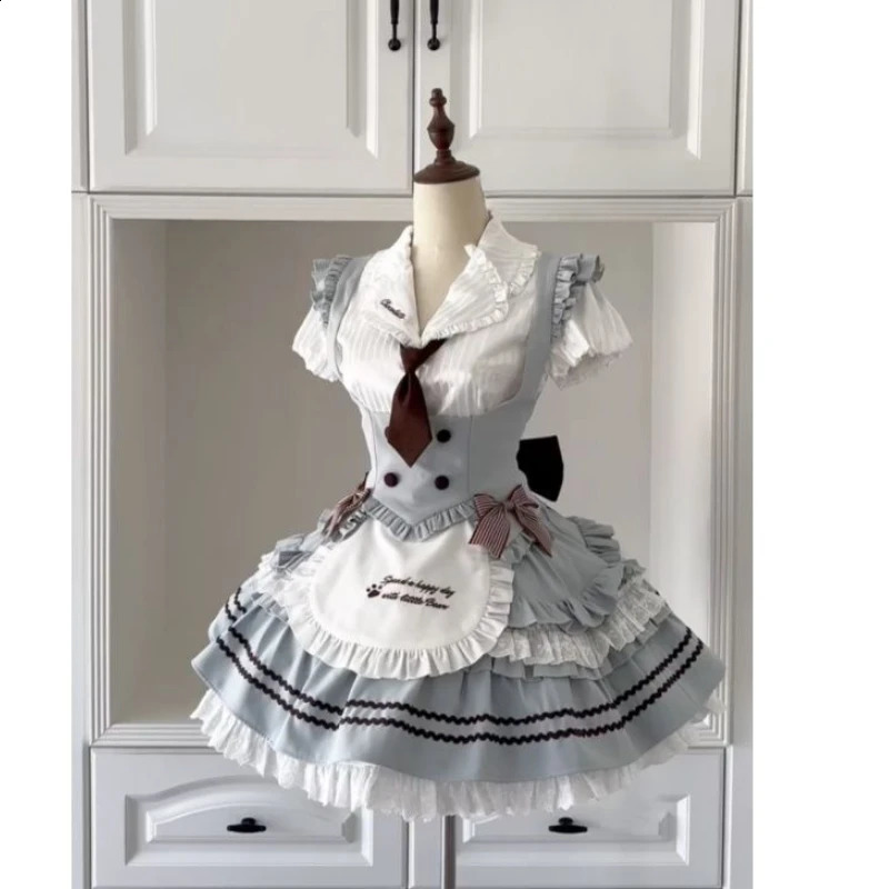 Sweet Kawaii 2-piece Japanese Womens Y2k Brown Retro TopChic Mini Cake Skin Female Princess Elegant Set Spring 250422