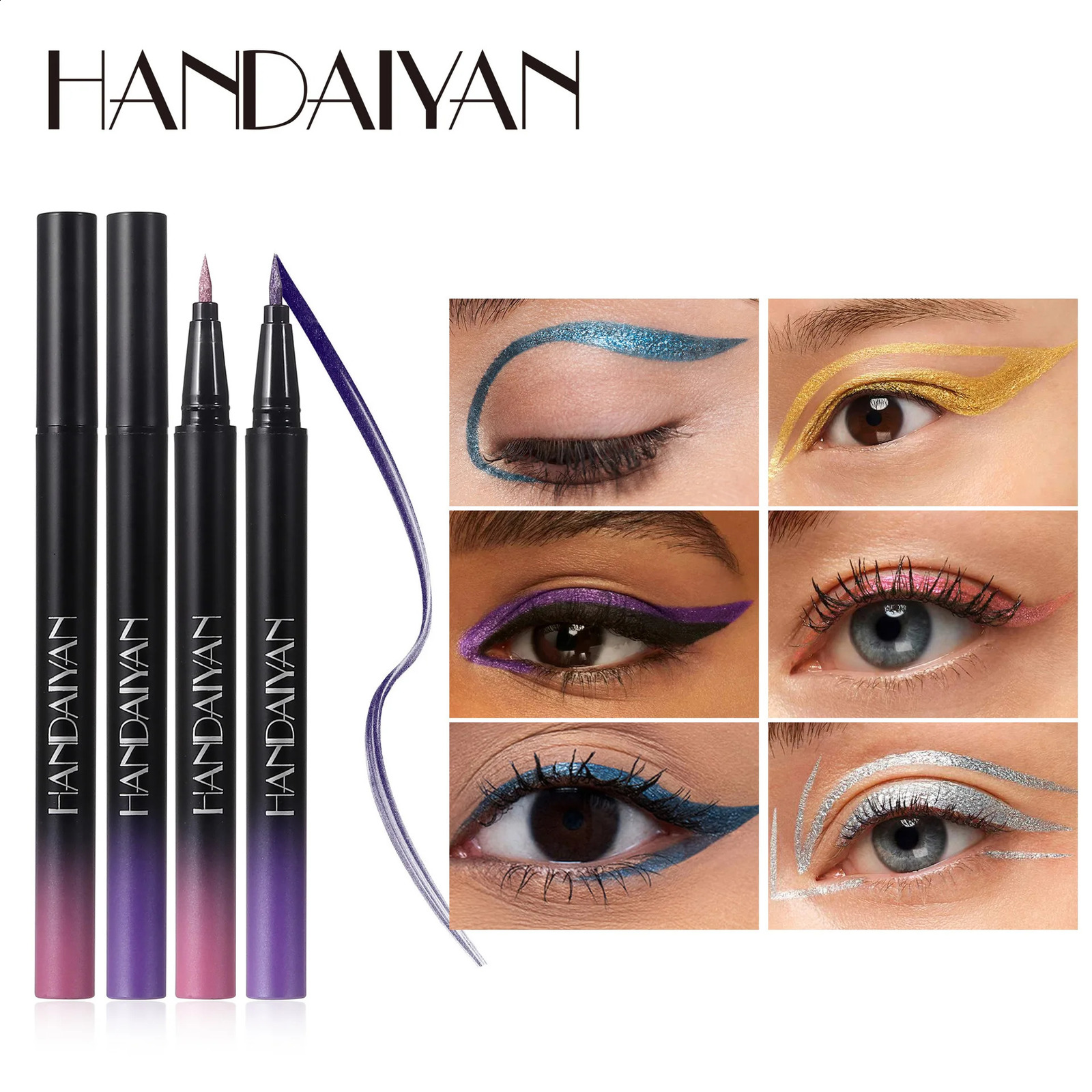 Metallic golden purple liquid eyeliner pen high gloss waterproof fast drying ultrafine pearlescent black 250418