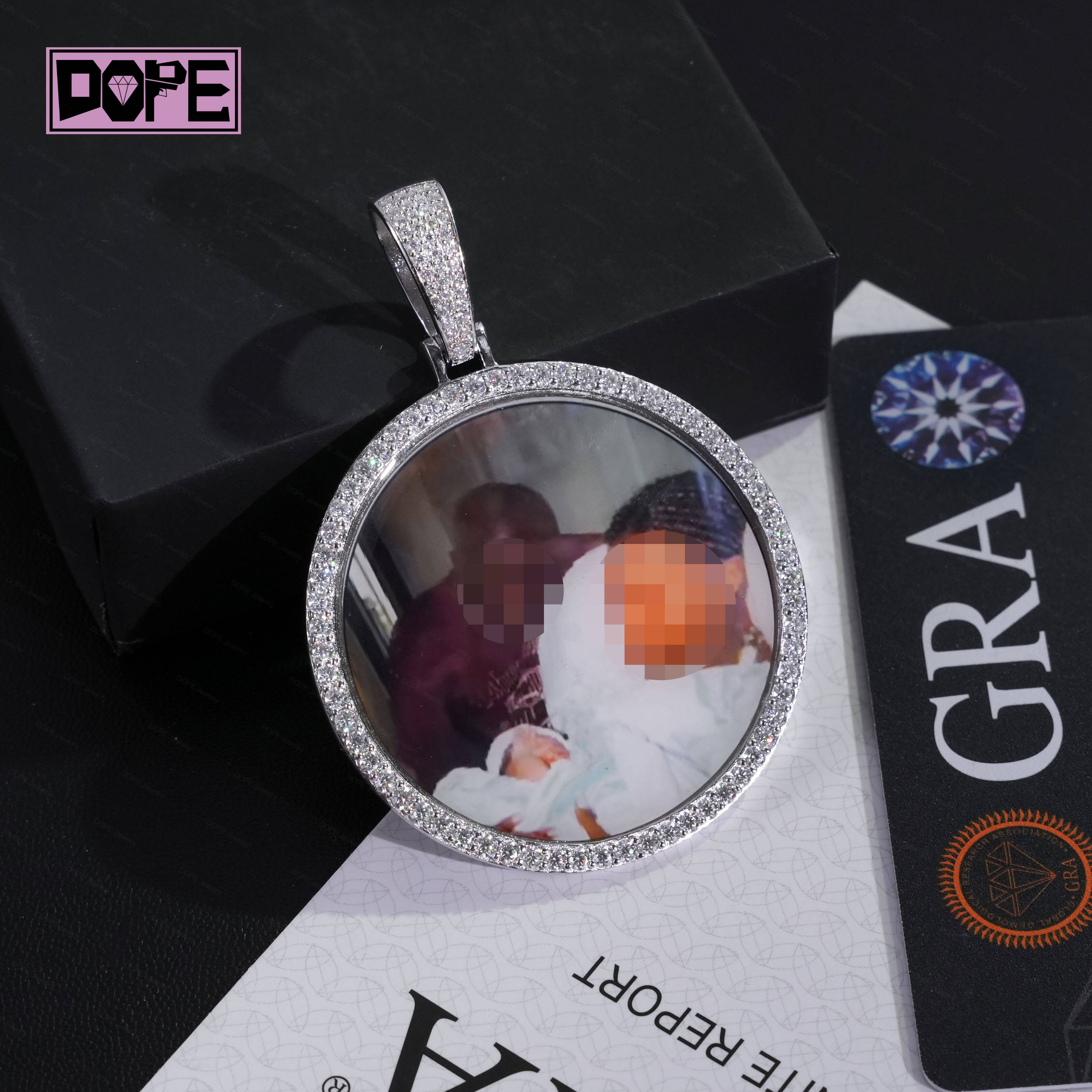 Custom Pendant Round Memory Picture Frame Charm 925 Silver Hiphop VVS Iced Out Moissanite Photo Pendant