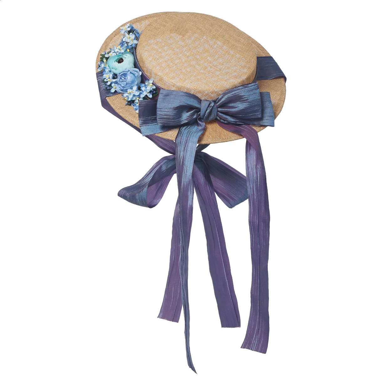 Handmade Women Flat Straw Hat Vintage Style Victorian Ribbon Bonnet Cap 250420