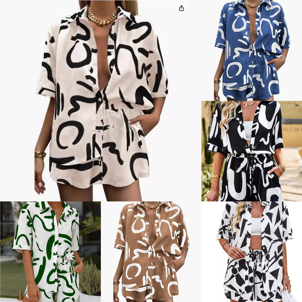 Womens two 2 piece outfits Bohemian Style Set Summer Beach Leisure Girl Printed Top clothing For women