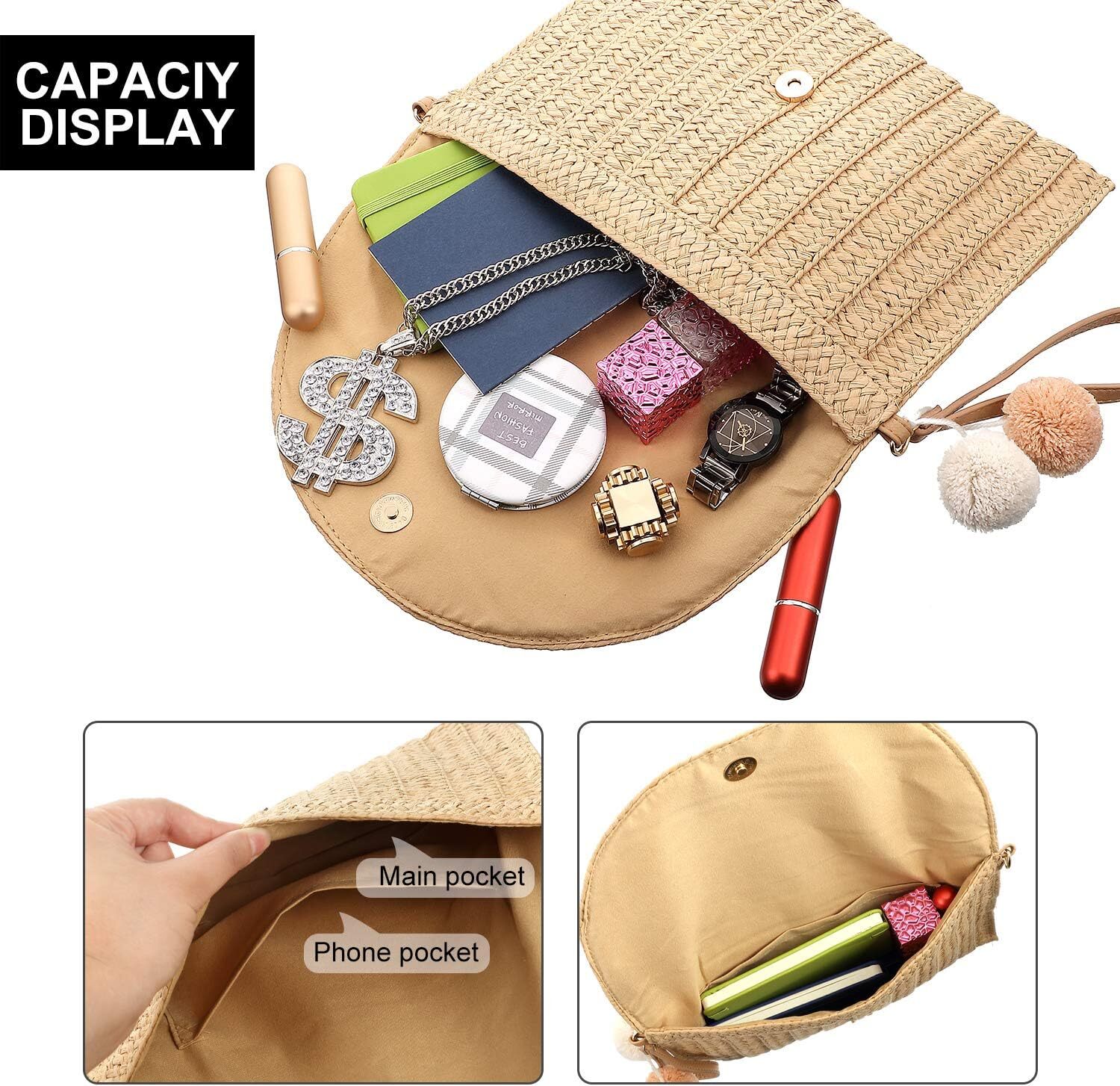 Shoulder Bag Women Straw Clutch Crossbody Wallet