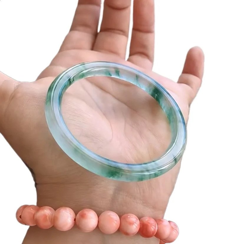 Girl Ice Seed Thin Round Strip Floating Flower Bracelet Exquisite Jade Bracelet Womens 250424