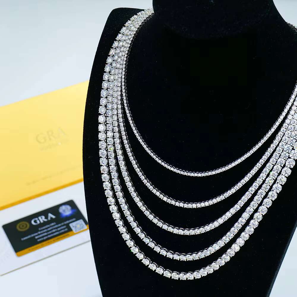 Tennis Necklace 2mm 3mm 4mm 5mm Moissanite 925 Silver Plated White/Yellow Gold - Classic Womens Design Suitable for Everyone