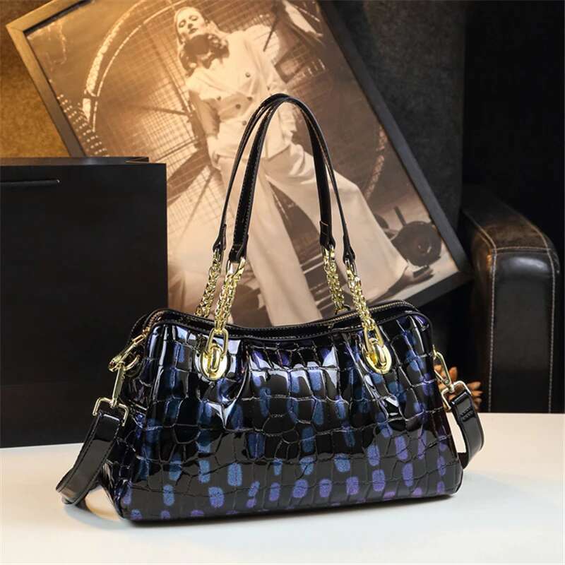 Spring patent leather crocodile pattern chain underarm handbag banquet dress large-capacity one-shoulder cross-body women's bag