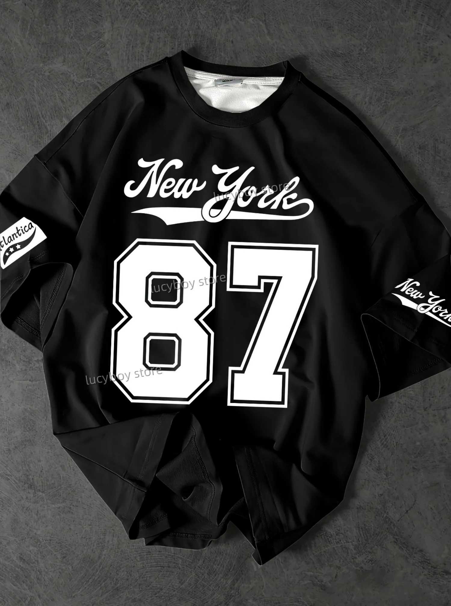 2025 No. 87 New York Printed Mens Shirt Mens Short Sleeve Sports Football T-shirt Retro Large Stripe T-shirt Mens Clothing W250425