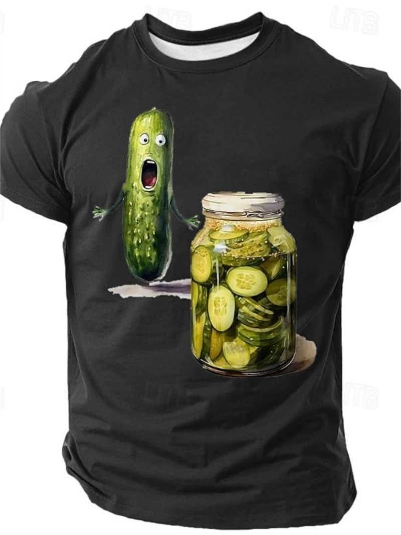 3D printed interesting cucumber graphic T-shirt mens clothing summer O-neck casual short sleeved loose street unisex T-shirt polyester W250425