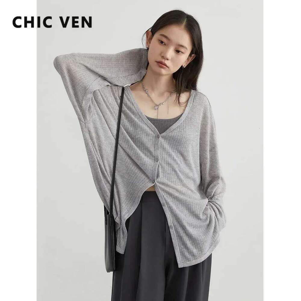 CHIC VEN Women's Cardigan New V-Neck Long Sleeved Shirt Female Jumpers Sun Protection Woman Top Spring Summer 2024