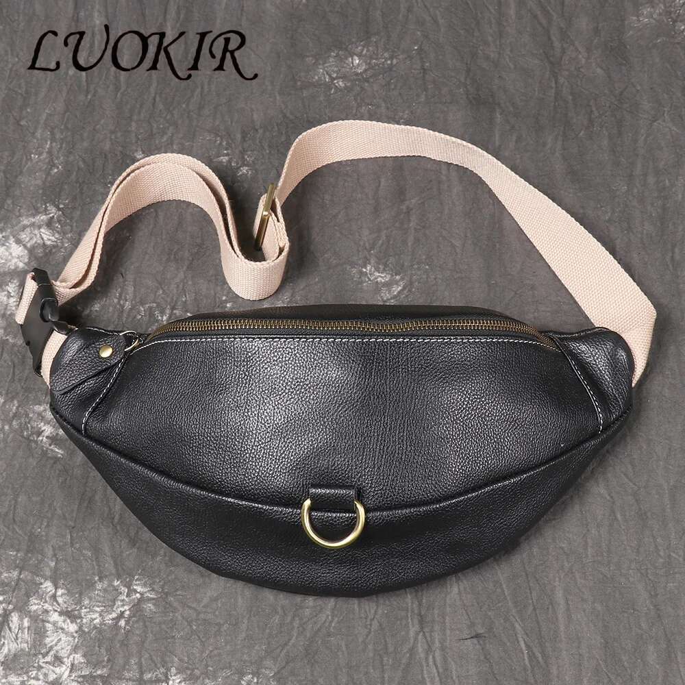 LUOKIR Unisex Genuine Chest And Toe Cover Layered Leather Casual Versatile Crossbody Large Capacity Mobile Phone Bag