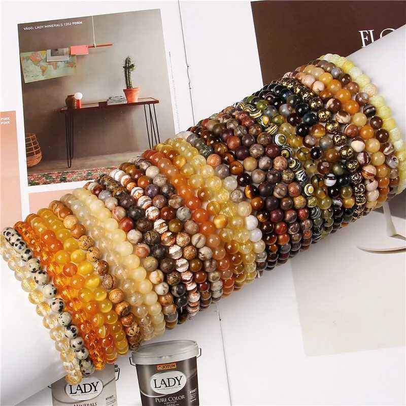 Yellow Citrines Bracelet Natural Stone 6mm Beaded Bracelets For Women Men Tiger Eye Agates Stretch Bangle Healing Reiki Jewelry J251125