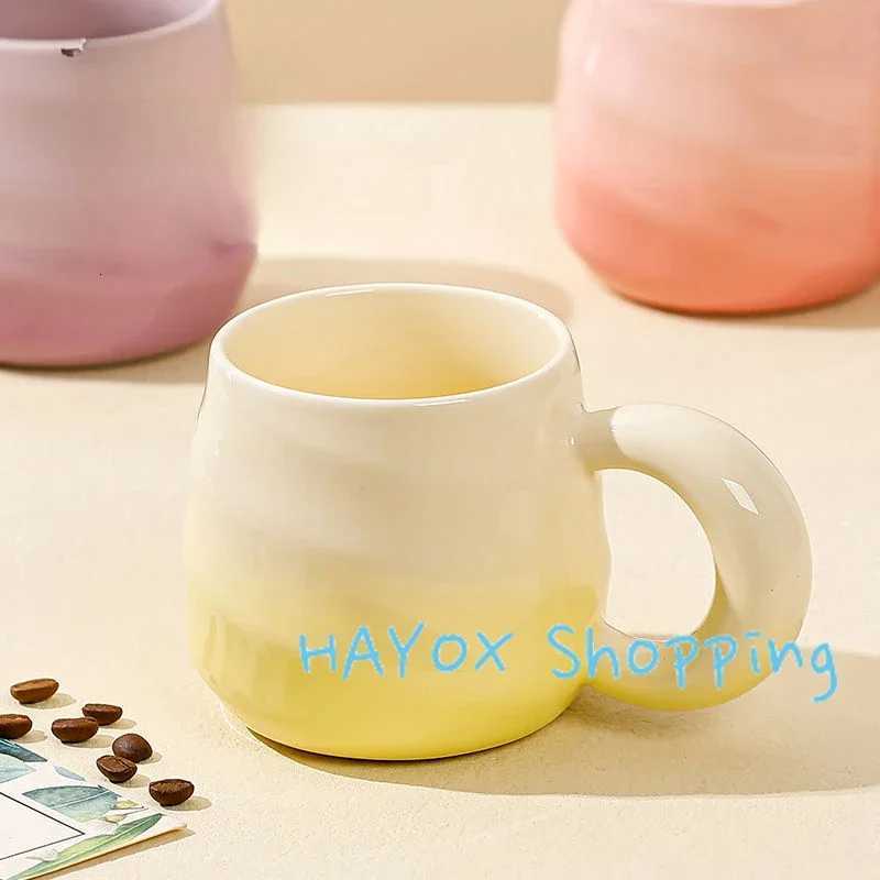 Creative Gradient Color MugScrew Thread Ceramic Handle Cup Office Ceramic Coffee Milk Drinking Oats Cup Water Teacup Y251125