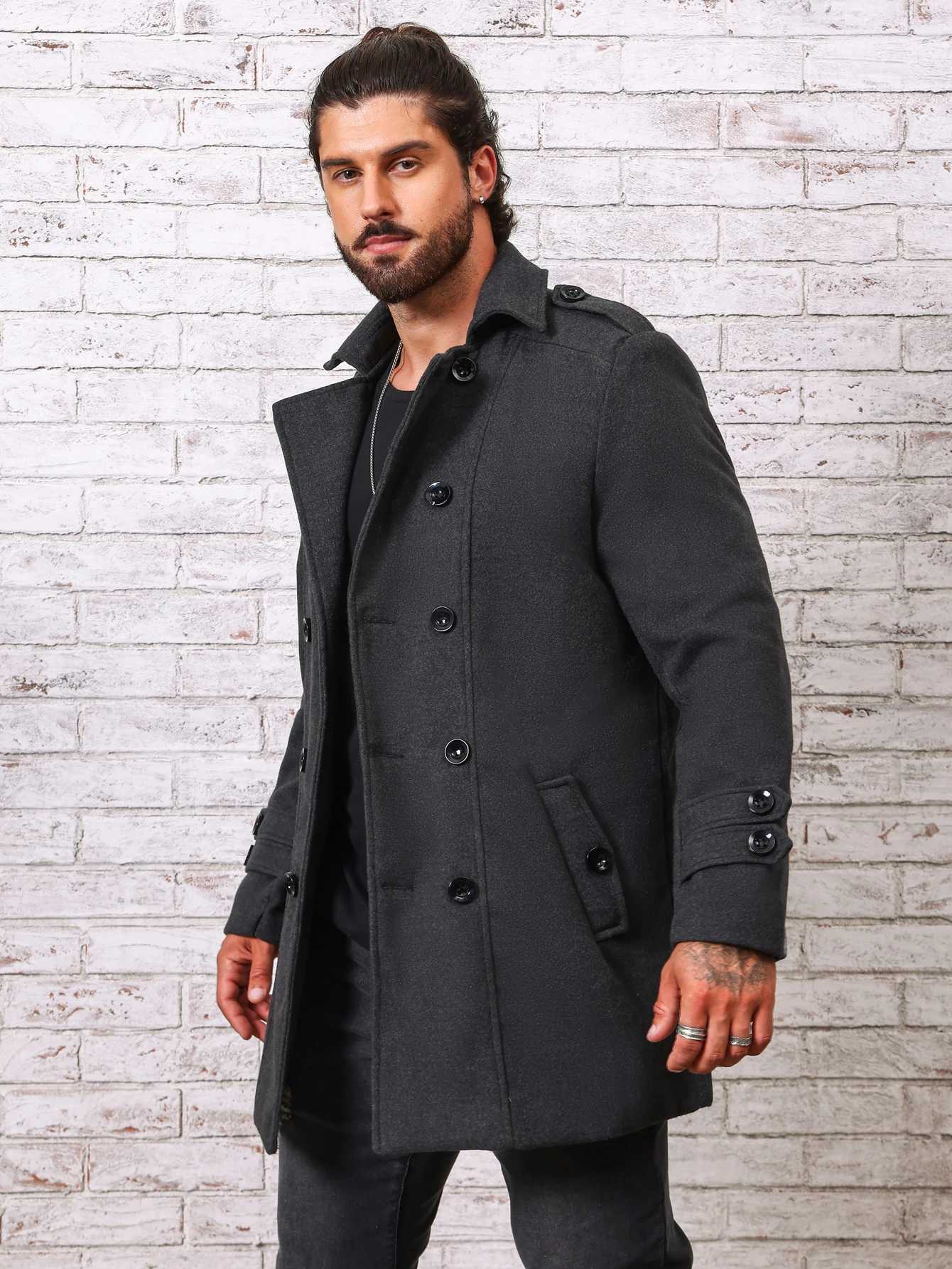Mens Woolen Overcoat Jacket Solid High-End Autumn Winter Fashion Stand Collar Slim Fit Business Casual Daily WearT251125