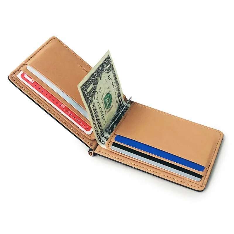 Leather Men Clips Metal Solid Wallets Credit Dollar Purses Money Portafoglio Wallet For Male Minimalist Card Holder
