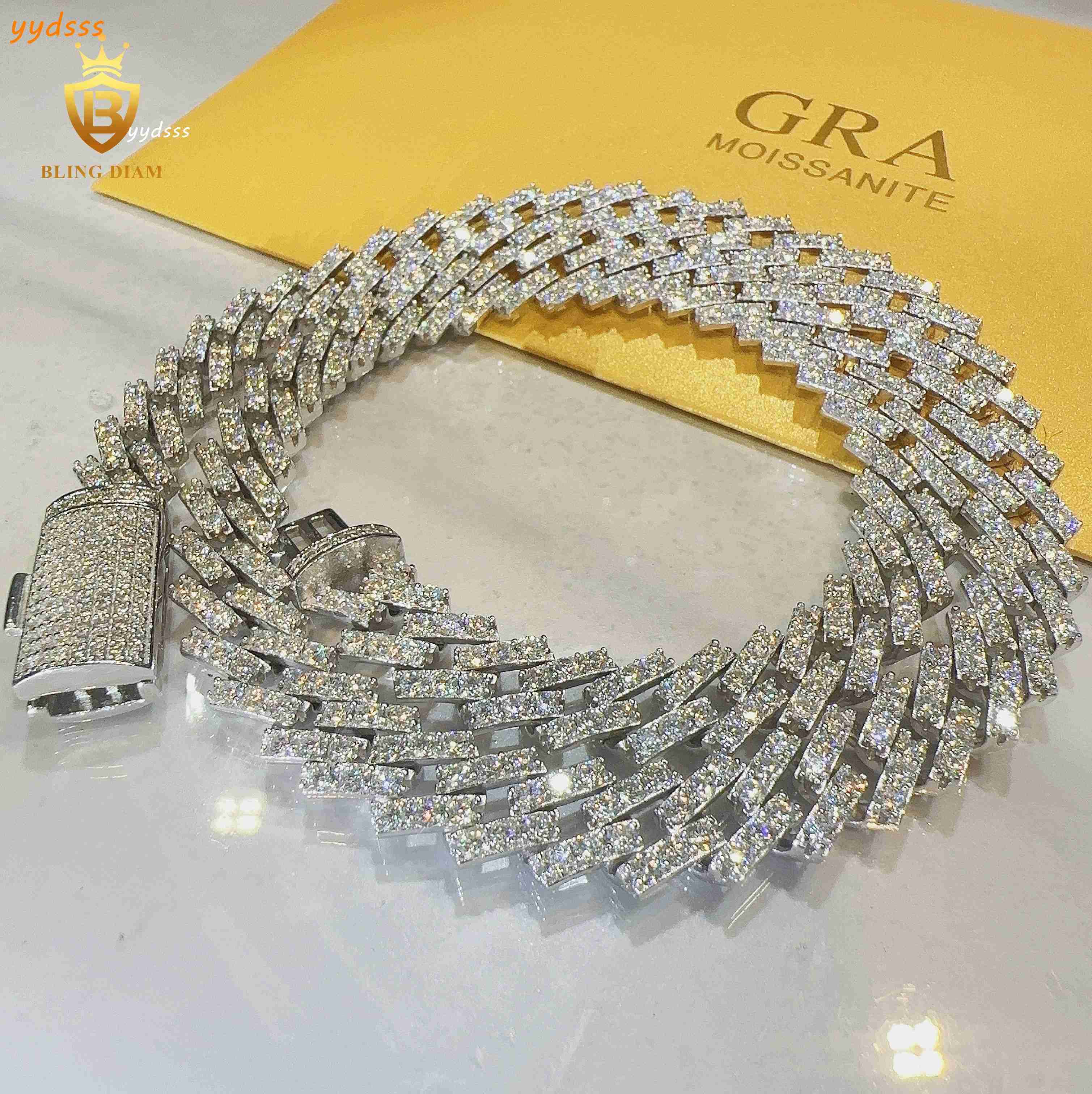 Fine Jewelry Necklace 8mm 10mm 13mm Iced Out Cuban Link Chain 1 Row VVS Moissanite Cuban Chains for Men