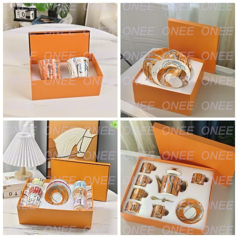 Bone China Small Mouth Cup Coffee Cup Handheld Cup Coffee Set Western Dinner Plate Bowl Spoon Afternoon Tea Pastry Skewer Plate Gift Box Set
