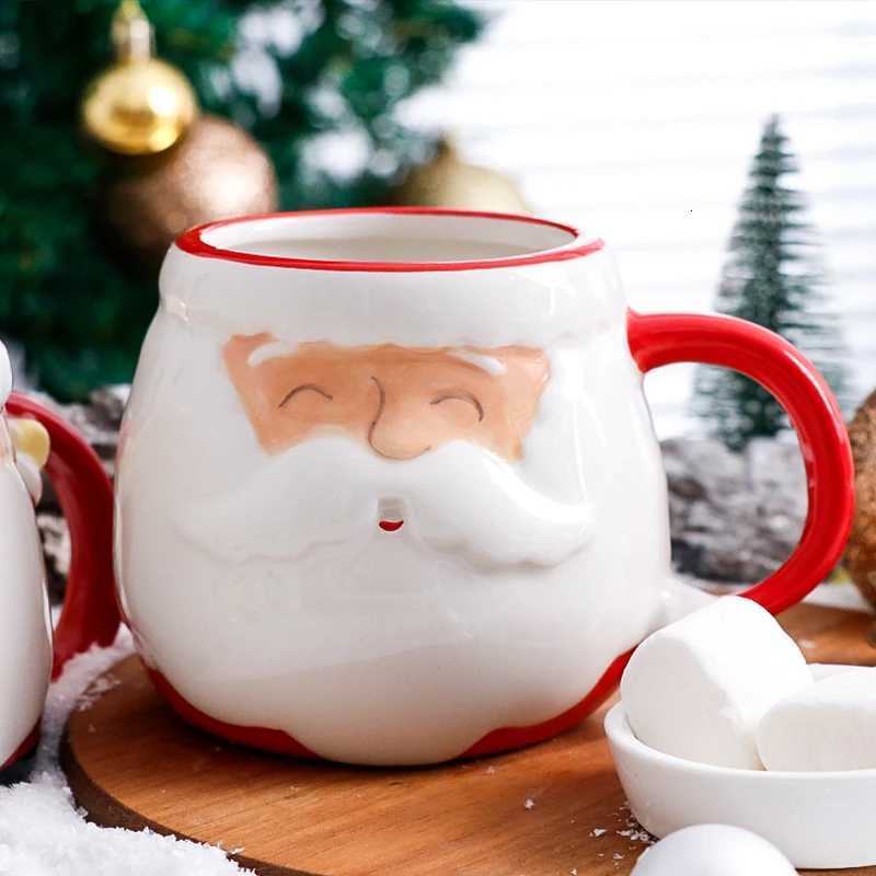 3D Santa Hand Painted Ceramic Mug With Handgrip Coffee Milk Tea Cup Christmas Holiday Cartoon Kitchenware Christmas Gift Y251125