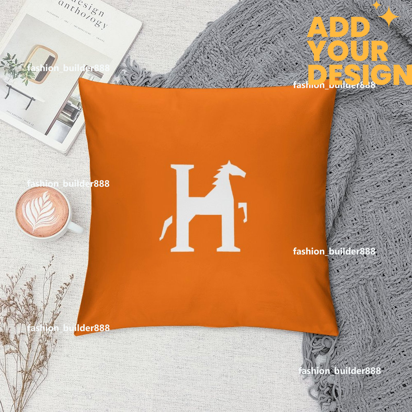 Custom H Designer Horse Luxury Art Artwork Contemporary Home Decorative Throw Pillow Case Cushion Covers for Bedroom Sofa Living Room 18X18 Inches H19