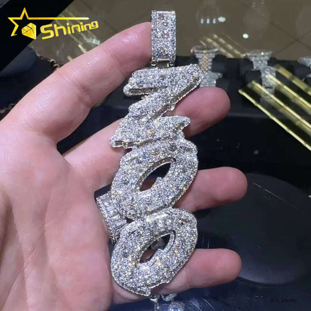 Men's Charm Jewelry Iced Custom Hip Hop GRA 925 Sterling Silver VVS Moissanite Moissanite Name Letter First Pendant