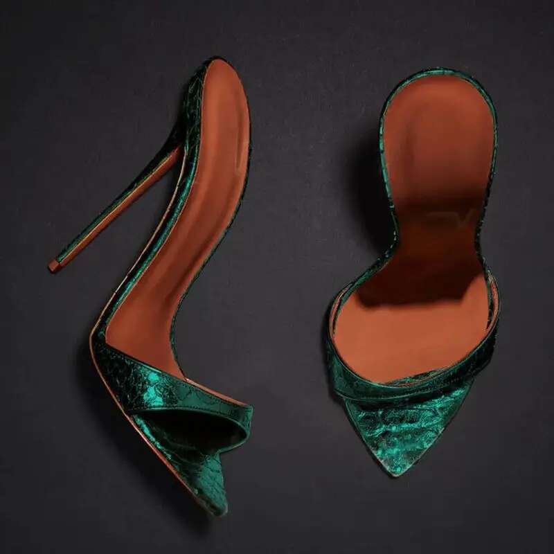 Summer new rivet laser patent leather suede satin sexy fashion slippers thin high-heeled banquet dress large size women's sandal