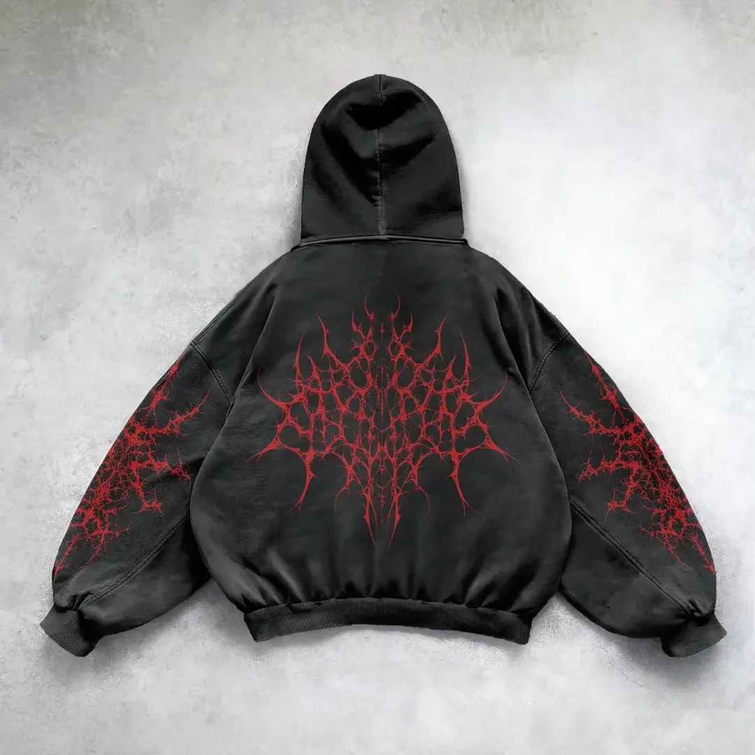American fashion trend Gothic printed washable hoodie mens new street hip-hop retro Fce pad sweatshirt unisex casual hoodie w250425
