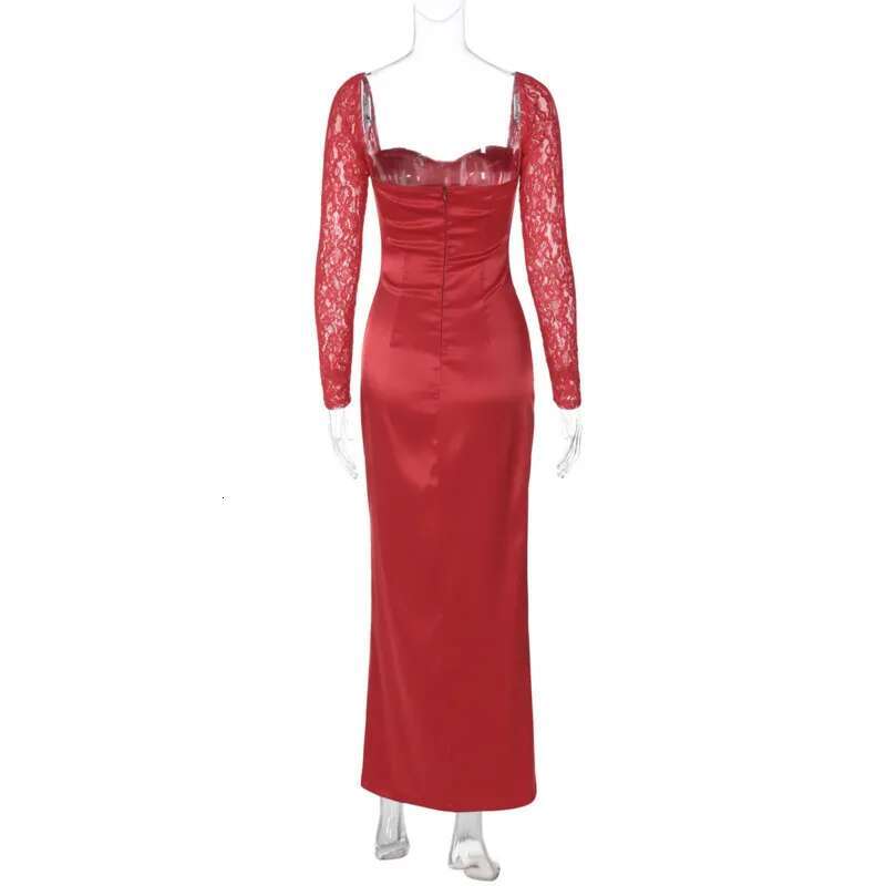 Dongdumaoyi Townlike Lace Patchwork Slim Bodycon Dress Women Strapless Autumn Winter Midi Long Nightclub Sexy Party Dresses