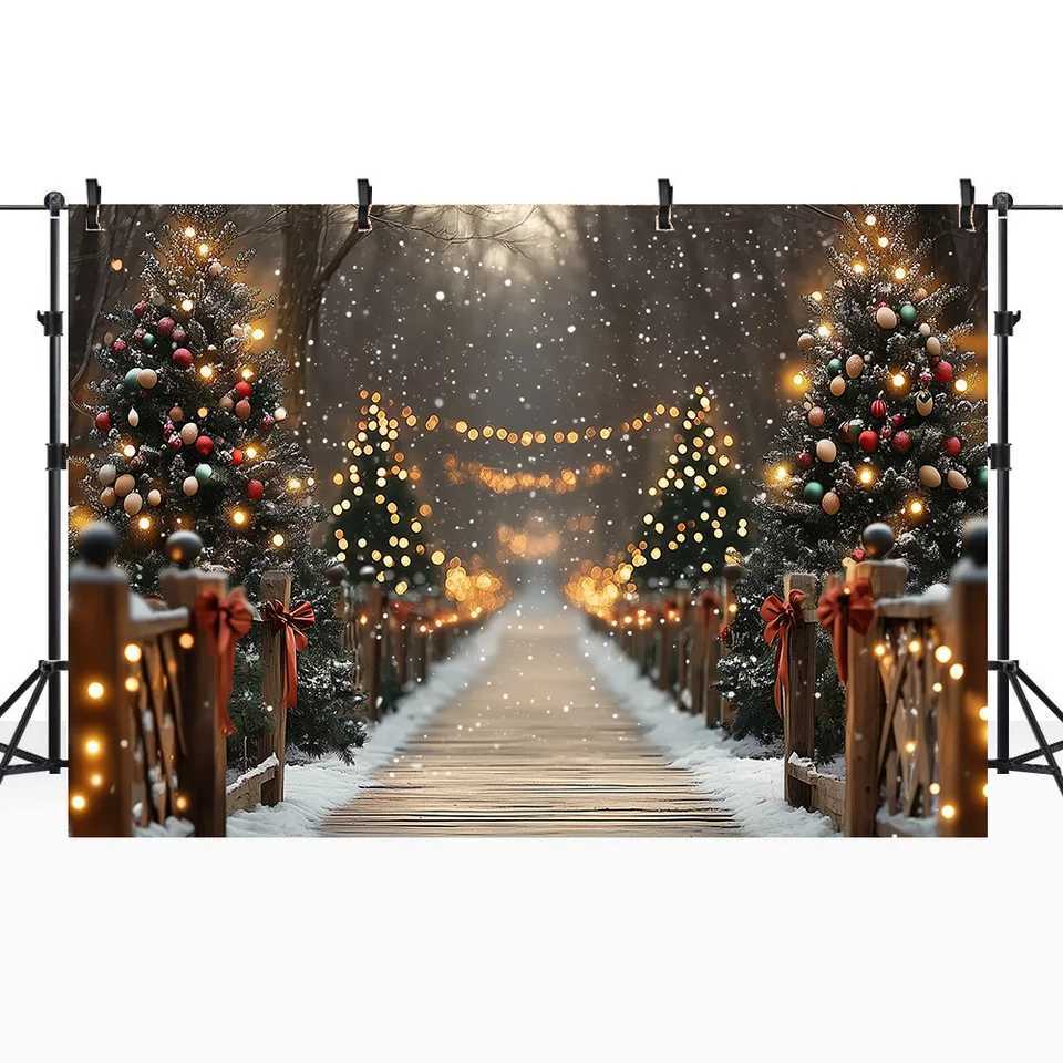 Gold Glitter Christmas Room Background Photography Xmas Tree Retro Brown Wall Gift Backdrop Winter Kid Family Party Photo StudioM251125