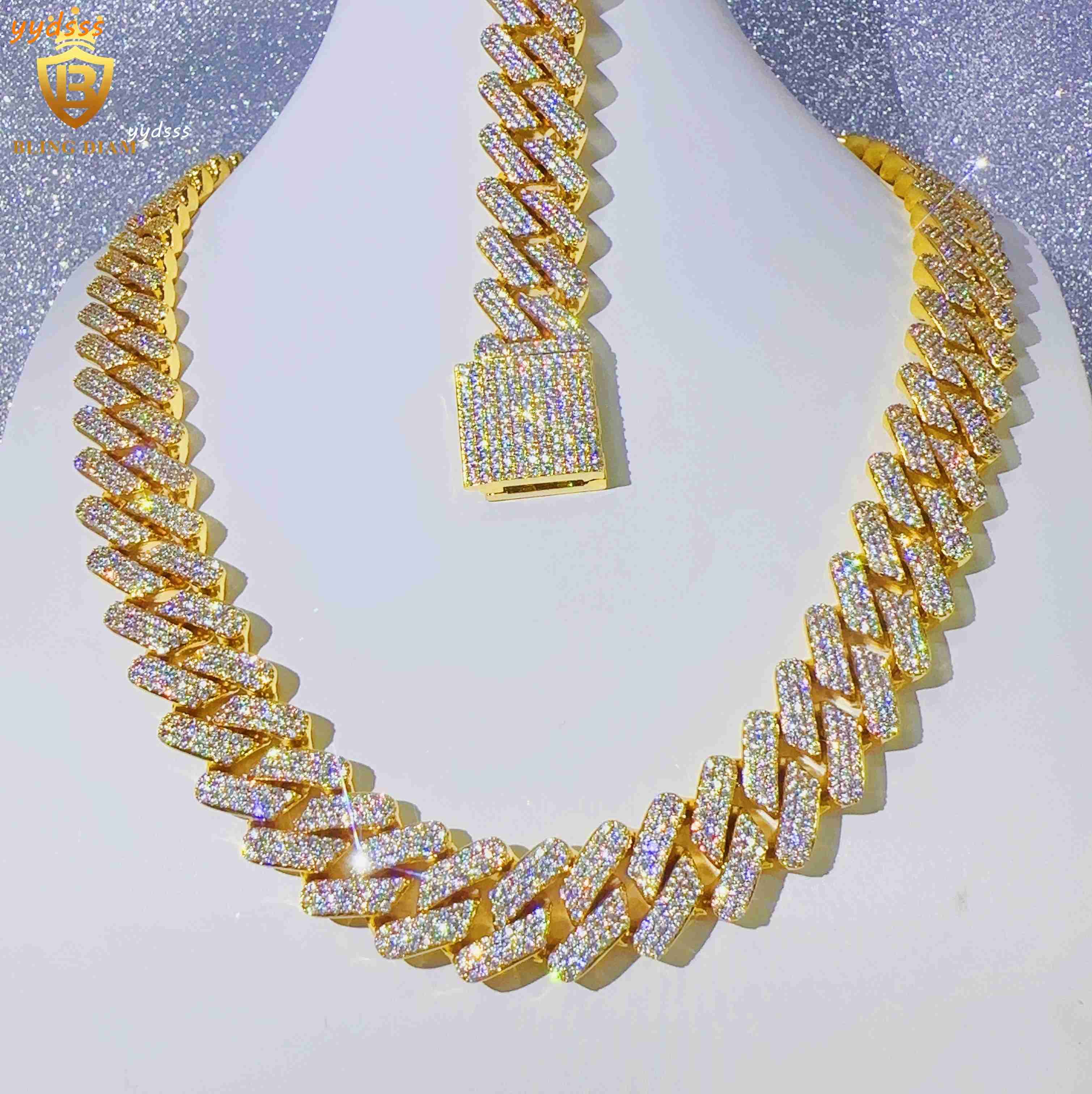 Iced Out Jewelry 19mm Hip Hop Chain 3 Rows 5A+ Moissanite Diamond Mens Necklace Fashion Cuban Link Chain
