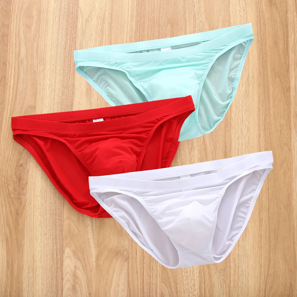 3 mens summer underwear breathable thin silk fabric transparent quick drying largesized sports shorts 250417