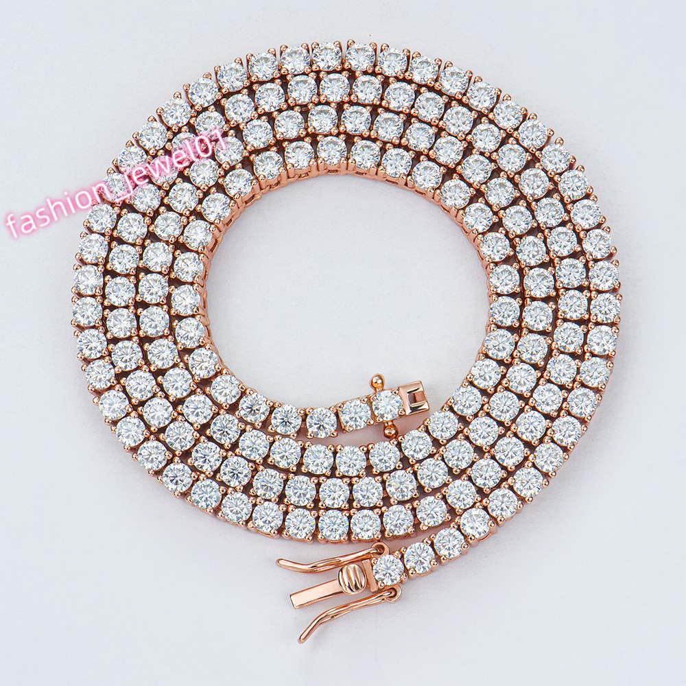 Customized 3mm 16in 18in Mossanite Moissanite 925 Sterling Silver Fashion Jewelry Rose Gold Plated Tennis Necklaces for Women