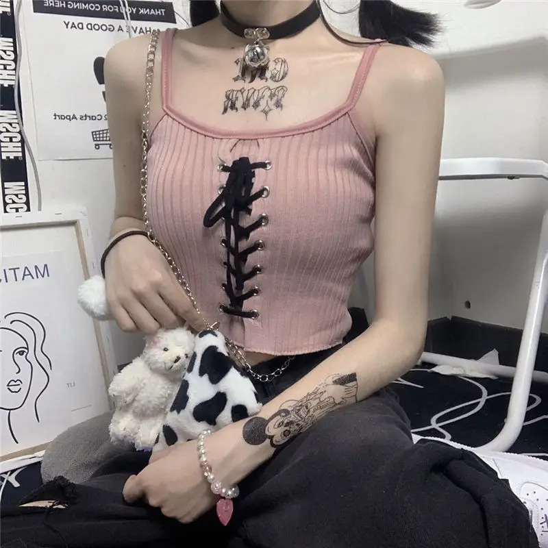 Y2k womens backless crop top sleeveless Kawaii cute white knitted vest summer cut vest womens 2000s clothing 250422