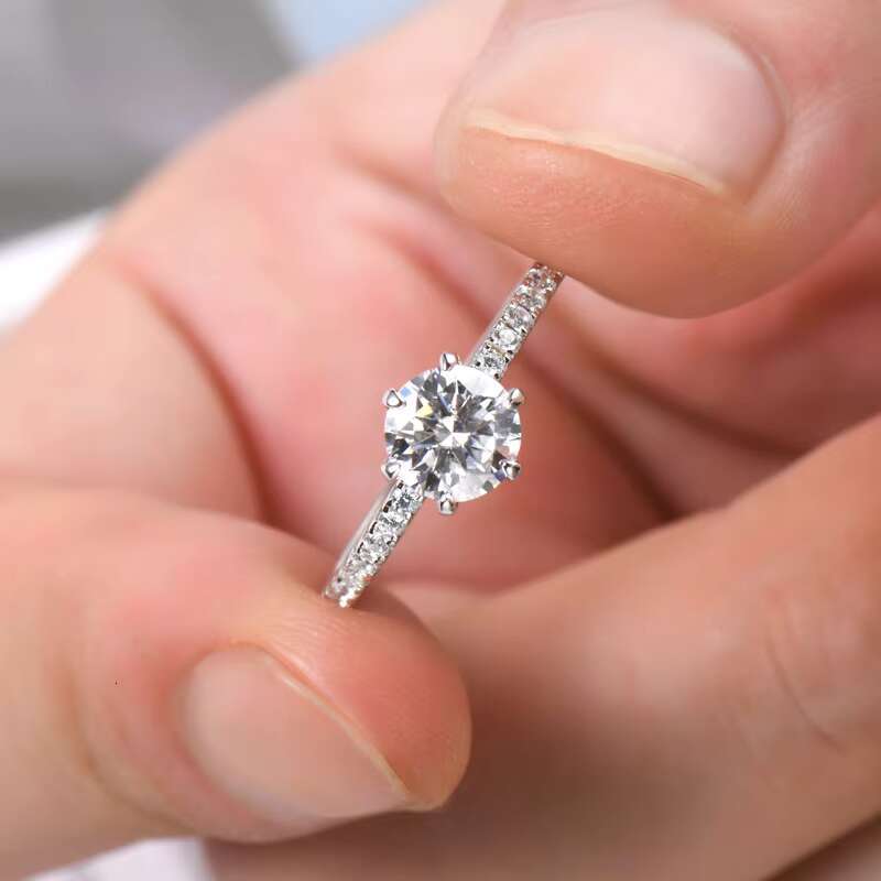 GRA Certificate 925 Silver Sparkle Real 1CT Moissanite 6.5mm D VVS1 Diamond Wedding Rings for Women