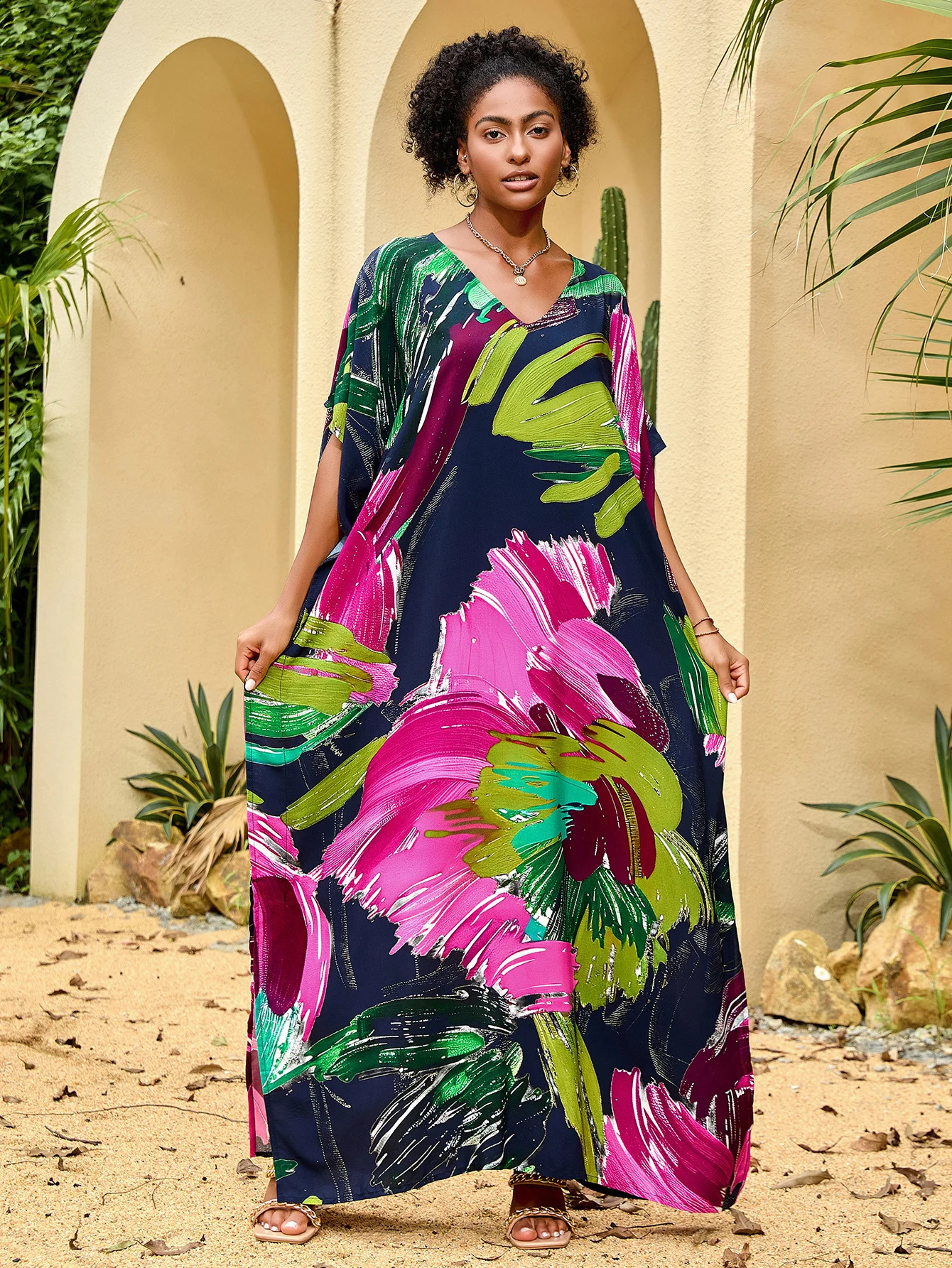 Kaftan womens dress plus size swimsuit cover coffee shop Maxi Beach 250422