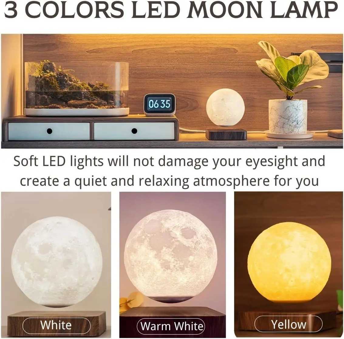 Levitating Moon Lamp Magnetic Floating Moon Lamp Spinning Luna Night Light with 3 Color Modes for Home Office Desk DecorM251125
